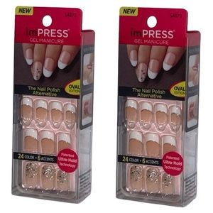 Kiss ImPress Press-On Short Length Oval French Manicure Nails x 2 New Packs